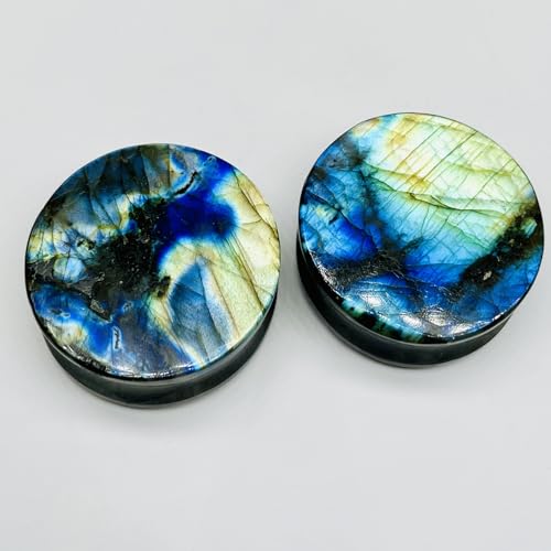 Uni Craft Naga Body Piercing Jewelry Gauges Plugs (1 Pair) for Earrings, 8g (3mm) to 54mm, Multi Flash Labradorite Gemstone, Handmade, Customized Size & Wholesale Available - size: 1” (25mm)