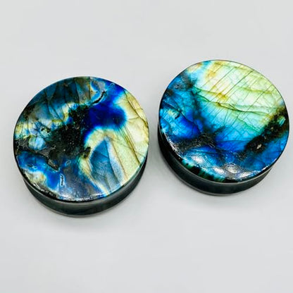 Uni Craft Naga Body Piercing Jewelry Gauges Plugs (1 Pair) for Earrings, 8g (3mm) to 54mm, Multi Flash Labradorite Gemstone, Handmade, Customized Size & Wholesale Available - size: 1” (25mm)