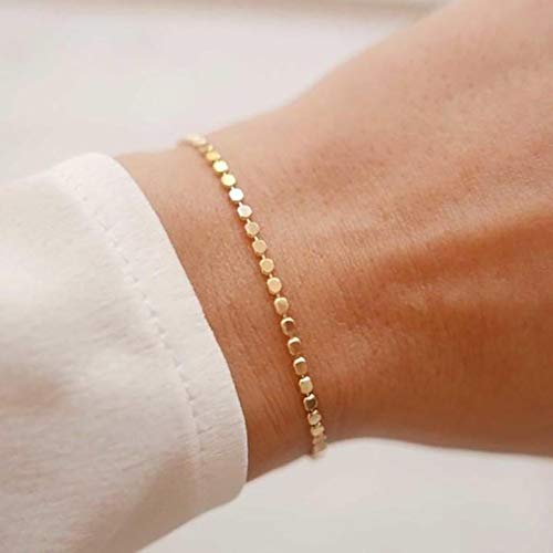14K Gold Plated Handmade Dainty Dot Bracelet Cute Thin Everyday Bracelets for Women Men Size 6.5"+2" Extender - color: Bead:Gold