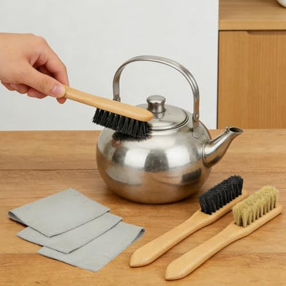 6 Pcs Silver Polishing Kit, 3 Pcs Horsehair Silver Cleaning Brushes + 3 Pcs Polishing Cloth for Silverware, Horsehair Detail Brush Set for Sterling, Cutlery, Metal, Silverware Plateware Jewelry - size: 3Brushes+3Polishing Cloth