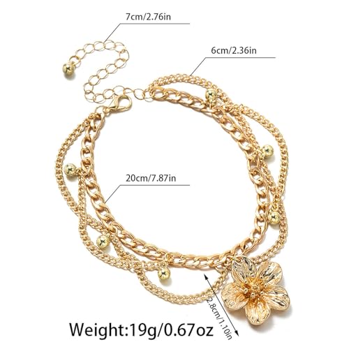 Flower Tassel Charm Anklet for Women Layered Boho Floral Ankle Chain Bracelet Adjustable Summer Beach Jewelry Foot Accessories - color: Gold