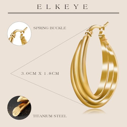 Golden Hoop Earrings For Women The Twisted Close-Fitting Hoop Shape Is Crafted With Gold-Plated Material And S925 Silver Pins Light Luxury Elegant Unique And Minimalist Style - color: Gold