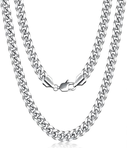 Fiusem Cuban Link Chain for Men | 4/5/6/8mm Miami Cuban Chain Necklace for Men Women, Stainless Steel Necklace 18-28 Inch - size: Length 28 Inch, style: 6mm silver