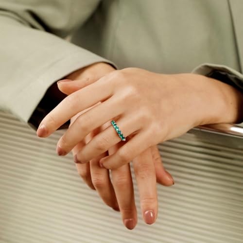 3.5mm Stackable Rings S925 Sterling Silver Created Birthstone & Cubic Zirconia Ring for Women Wedding Bands Anniversary Birthday Jewelry Size 6 to 10(with Box) - color: 05-Created Emerald-May