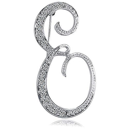Letter Brooch Pins Initial Rhinestone Brooch for Women Crafts Silvery A-Z - color: Silver E
