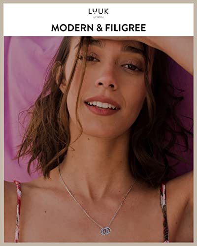 LUUK LIFESTYLE Stainless steel necklace with pendant and HAPPINESS card, 20” adjustable length, lucky charm, friendship chain, Valentine's Day gift, birthday, women's jewelry, silver, gold, rosegold - color: Silver, size: Three rings