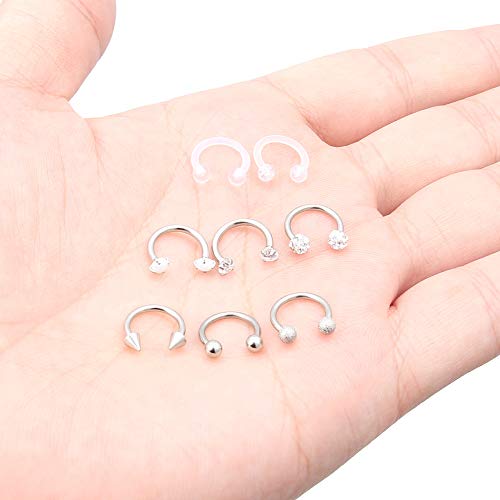 16G Septum Rings Surgical Steel Lip Rings Horseshoe Nose Ring Snake Bite Jewelry Smiley Piercing Jewelry for Women Men Diameter 6mm 8mm 10mm 12mm - color: DIA.8mm,Silvertone