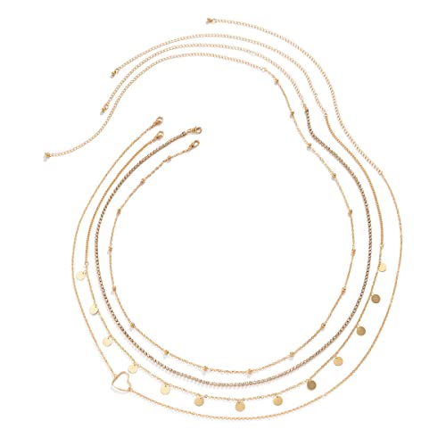 JFORYOU Waist Chain for Women Layered Belly Chain for The Waist Adjustable Waterproof Sexy Bikini Satellite Beads Chain Summer Non Tarnish Body Chain Jewelry for Women - color: A -4 Layered, gold