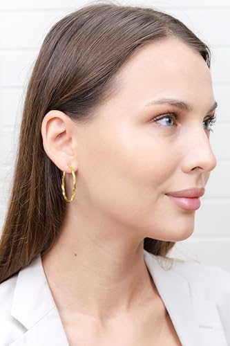 Hoops & Loops 925 Sterling Silver Twisted Hoop Earrings for Women - Hypoallergenic 14K Gold, Rose Gold, Black Flash Plated 2mm Thin Twist Design Round Click-Top Hoops, 15/20/25/30/35/40/50/60mm - color: Gold-35mm (1.38 inch)