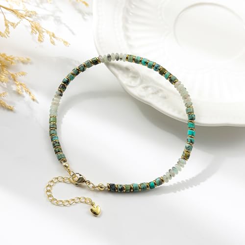 XIJIN Natural Stone Beaded Anklets for Women Handmade Beach Boho Turquoise Beads Ankle Bracelet Jewelry Gift for Her - color: L