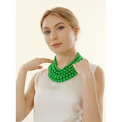 JNF Large Faux Pearl Necklaces for Women Multi strand Pearl Necklace Bracelet and Earrings Set 1920s Costume Pearls Necklace Jewelry Accessories - color: Green Pearl Necklace set