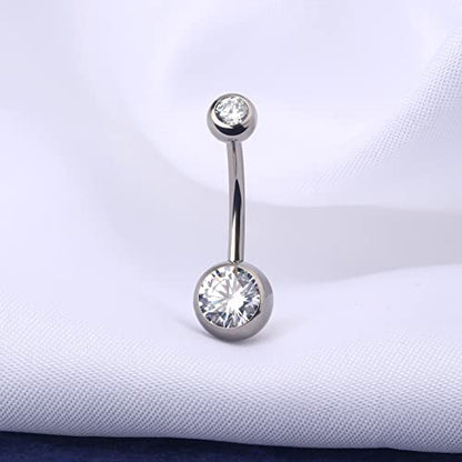 OUFER Titanium Belly Button Rings, Internally Threaded Belly Ring, Round CZ Navel Rings for Women Men - color: Silver, size: 1.6*16MM