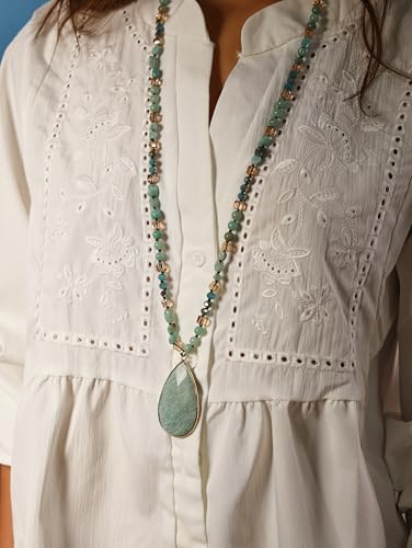 MINACHI Handmade Agate Pebble Pendant with Crystal Beads, Random Stone Shape, Vintage Women's Jewelry - style: Necklace NECK.008