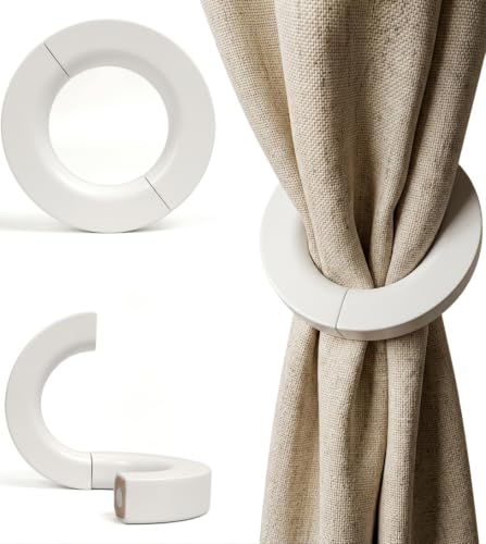 NICE PURCHASE 2 Pcs Wooden Curtain Tiebacks Holdbacks European Classic Retro Window Home Office Decorative Drapes Holders Strong Magnetic Clean Durable (2.5" Inner Diameter - White) - color: 2.5" Inner Diameter - White