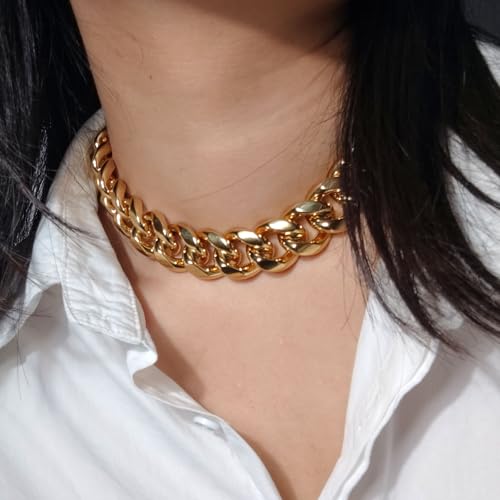 SDA Wide Chunky Gold Chain Necklace - Heavy and Waterproof 316L Surgical Steel with 18K Gold Plating for Modern Men and Women into Hip Hop Fashion - color: B1751-22mm-Gold