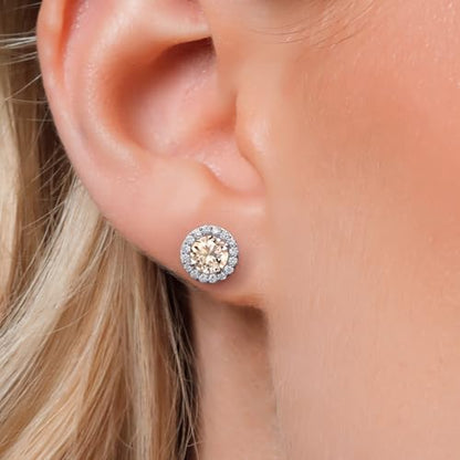 Gem Stone King 14K White Gold 6MM Round Gemstone Birthstone Stud Earrings with Removable Jackets and Lab Grown Diamond Accents | Gold Earrings For Women | Fine Jewelry Gift for Her Mom Women Wife - color: Morganite-October