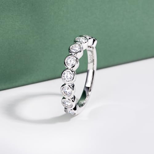 Moissanite Eternity Rings, S925 Sterling Silver Anniversary Band for Women - style: 9 Stones Round-Cut