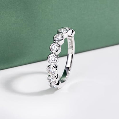 Moissanite Eternity Rings, S925 Sterling Silver Anniversary Band for Women - style: 9 Stones Round-Cut