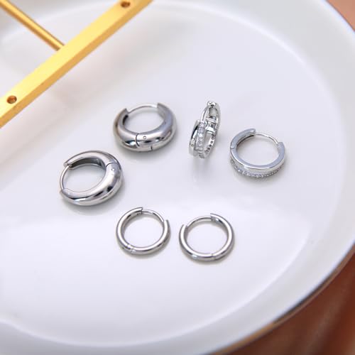 Stainless Steel Stud Earrings Set for Women Hypoallergenic Flat Back Cartilage Earrings Screw Back Huggie Hoop Earrings Multiple Piercing Cubic Zirconia Helix Tragus Jewelry - color: Set-A-Silver