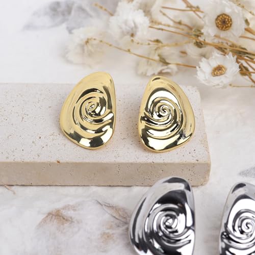 Jean Beau Chunky Gold Stud Earrings for Women Trendy Gold Plated Dangle Drop Prom Birthday Fashion Office Jewelry Gift - color: Gold Shell