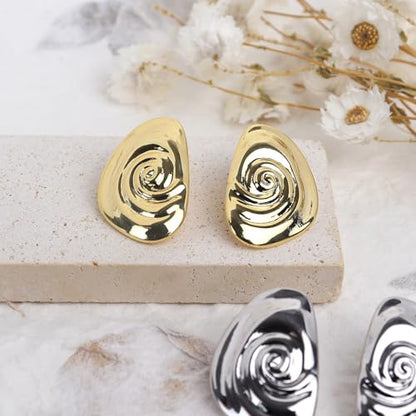 Jean Beau Chunky Gold Stud Earrings for Women Trendy Gold Plated Dangle Drop Prom Birthday Fashion Office Jewelry Gift - color: Gold Shell