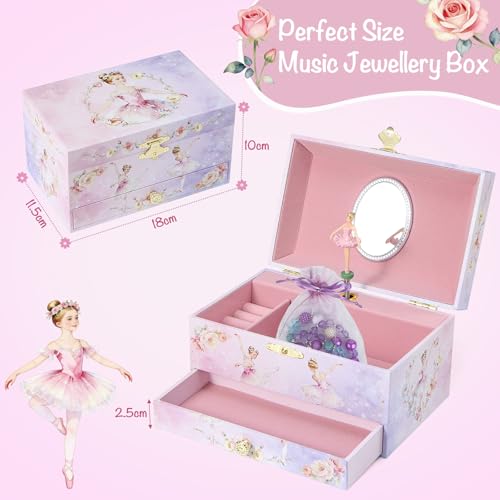 Music Jewellery Box with Drawer Necklace Bracelet, Musical Jewelry Storage Case with Spinning Ballerina Gift Set for Kids Girls Children Daughter (Purple-Ballet) - color: Purple-Ballet