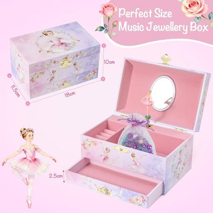Music Jewellery Box with Drawer Necklace Bracelet, Musical Jewelry Storage Case with Spinning Ballerina Gift Set for Kids Girls Children Daughter (Purple-Ballet) - color: Purple-Ballet