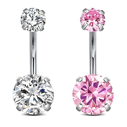 FECTAS 14g Belly Button Rings Surgical Steel CZ Petite Navel Ring for Women Body Piercing Jewelry Petite select Barbell Len 6mm 8mm 10mm 12mm 14mm Silver - style: silver4-2pcs-10mm bar