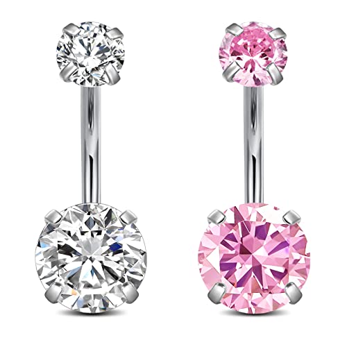 FECTAS 14g Belly Button Rings Surgical Steel CZ Petite Navel Ring for Women Body Piercing Jewelry Petite select Barbell Len 6mm 8mm 10mm 12mm 14mm Silver - style: silver4-2pcs-10mm bar