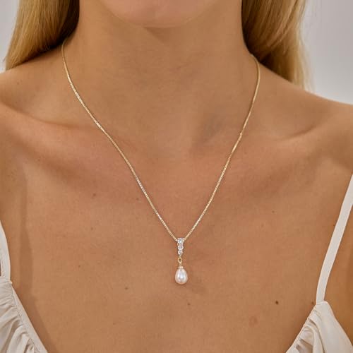 Plenky Pearl Necklaces for Women-14k Gold Plated Layered-Single Pearl Necklace Simple Pearl Choker Necklaces for Women Trendy Cute Gold Necklace Jewelry for Women Gifts - style: 3 CZ Pearls Necklace