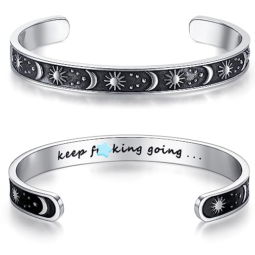 SAM & LORI Personal Bracelets for Teens/Women-Inspirational Jewelry Gifts (Various Designs) for Daughter/Sister/Mom/Friends-Adjustable Bracelet in a Pretty Gift Box - style: Sun Moon- Keep F Going...