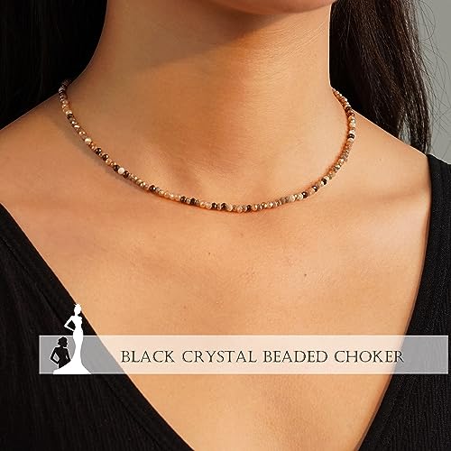 JSJOY Tiny Crystal Beaded Choker Necklaces for Women Colorful Beaded Necklace Dainty Choker Necklaces Simple Boho Jewelry Gifts for Teens Handmade Shining Bead Necklaces Gifts - color: Black
