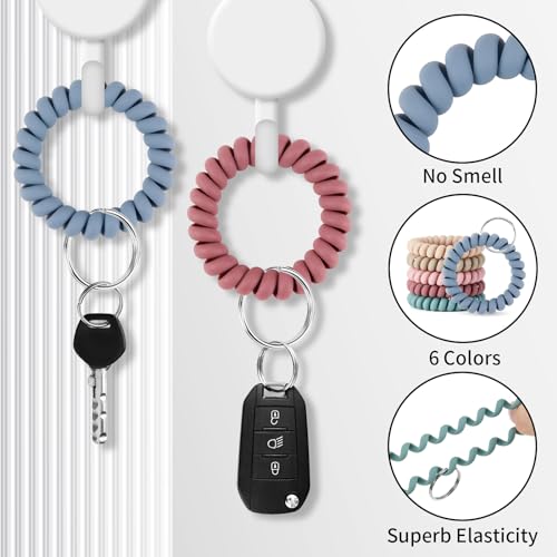 QIUTIMIY 6PCS Wristlet Keychain, Colorful Spiral Coil Hair Tie for Women, Sauna Accessaries Wrist Coil Key Ring Key Holder - color: Matte(medium)-s