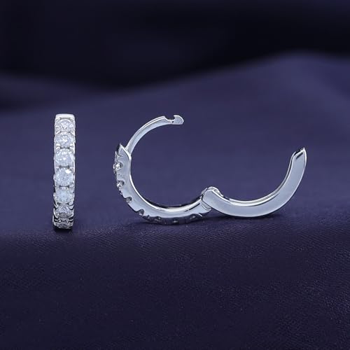Dainty Cartilage Huggie Hoop Earrings Women in 18K Gold Plated | Round Moissanite in 18K Gold Plated Jewelry for Her - color: White Gold, size: 13 MM