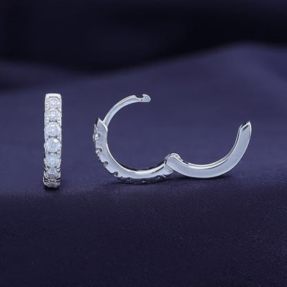 Dainty Cartilage Huggie Hoop Earrings Women in 18K Gold Plated | Round Moissanite in 18K Gold Plated Jewelry for Her - color: White Gold, size: 13 MM