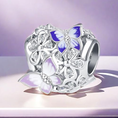 Butterfly Daisy Flower Heart Charm Clear CZ Bead for European Bracelet - style: Muticolor