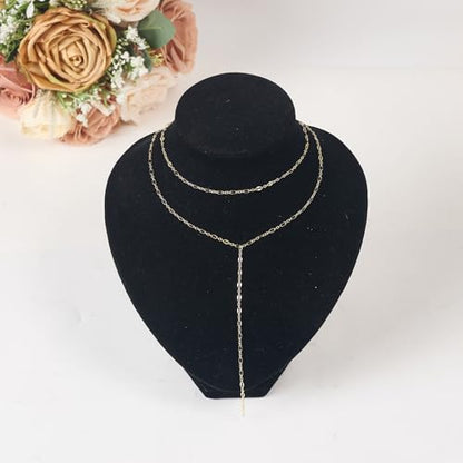 Lariat Necklace for Women Dainty Layered Y-Shaped Body Chain - color: Gold & White