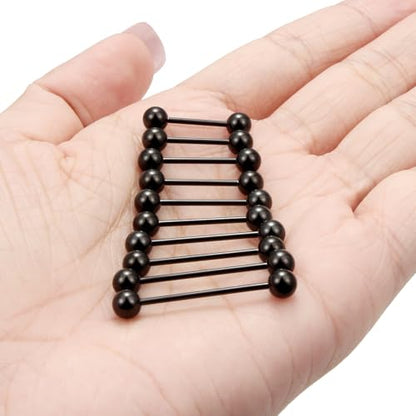 16G 14G 12G Black Nipple Piercings Tongue Rings Externally/Internally Threaded Hypoallergenic 316L Surgical Steel Nipple Tongue Barbell Piercing Jewelry for Women Men 12mm 14mm 16mm 19mm 22mm - color: 16G/Externally Threaded/12mm-22mm Bars/5mm Balls