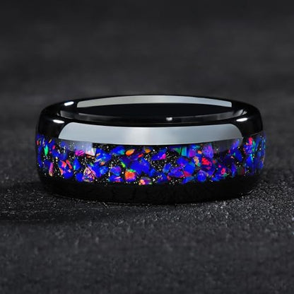 4mm 6mm 8mm Tungsten Rings With Various Inlay Materials Couples Matching Engagement Wedding Promise Matching Ring Set for Women Men - color: Purple Opal 4mm