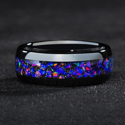 4mm 6mm 8mm Tungsten Rings With Various Inlay Materials Couples Matching Engagement Wedding Promise Matching Ring Set for Women Men - color: Purple Opal 8mm
