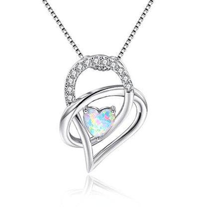VOLUKA Created Opal/Amethyst/Mystic Topaz Pendant Necklace for Women,18K White/Rose Gold Plated Chain Wedding Engagement Jewelry Gift - color: E-Knot heart necklace-white gold plated