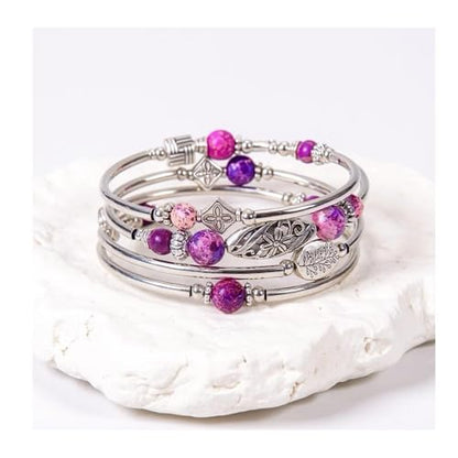 Boho Wrap Beaded Bracelet for Women – Handmade Natural Stone Jewelry – Stainless Steel Adjustable Ethnic Chic Gift - color: Purple Emperor