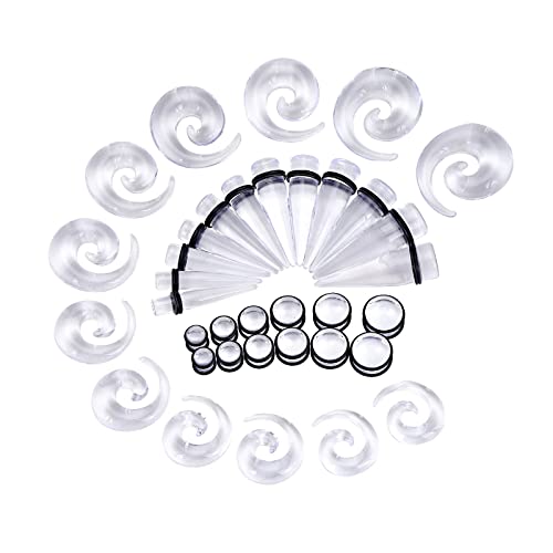 Qmcandy 00G-20mm Ear Stretching Kit 36PCS Big Gauge Taper Kit Large Acrylic Tunnel Plug Spiral Set - color: 36pcs, Transparent