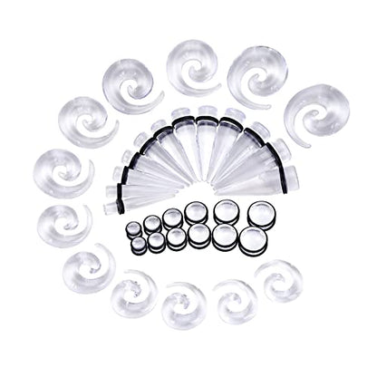 Qmcandy 00G-20mm Ear Stretching Kit 36PCS Big Gauge Taper Kit Large Acrylic Tunnel Plug Spiral Set - color: 36pcs, Transparent
