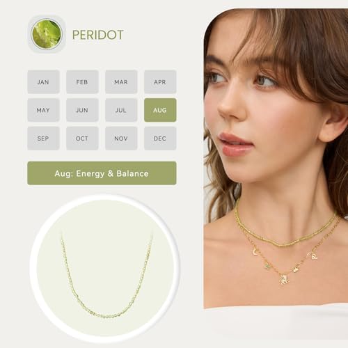 ARSIS Genuine Beaded Gemstone Necklace for Women, Colorful Natural Stone Handmade Bead Choker, Personalized Birthstone Necklace, Boho Summer Beach Necklace Layering Stackable Jewelry Gift - color: Peridot (August)