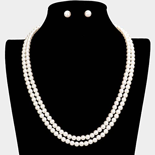 Rosemarie Collections Double-Strand Classic Simulated Pearl Necklace And Earring Set - Adjustable Faux Pearl Necklaces for Women - Elegant Jewelry for Special Occasions & Everyday Wear - color: 6mm, Cream Pearl Gold Tone