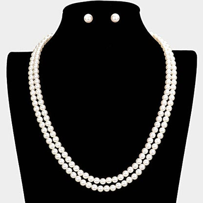 Rosemarie Collections Double-Strand Classic Simulated Pearl Necklace And Earring Set - Adjustable Faux Pearl Necklaces for Women - Elegant Jewelry for Special Occasions & Everyday Wear - color: 6mm, Cream Pearl Gold Tone