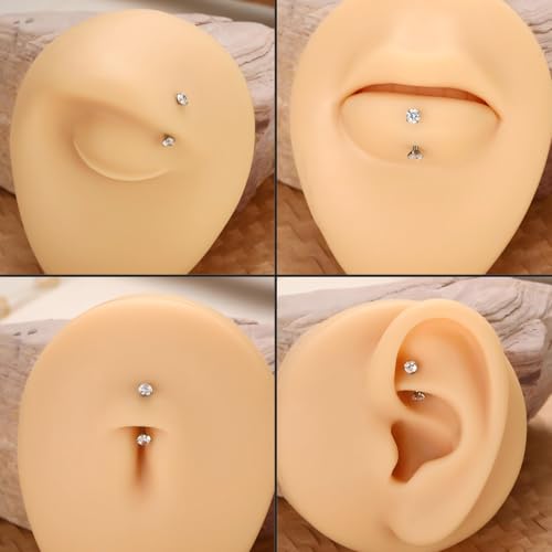 PEAKLINK G23 Titanium Eyebrow Piercing Jewelry 16G Eyebrow Rings Curved Barbell Small Belly Ring Rook Daith Earrings Vertical Labret Lip Piercing 6mm-12mm - color: Silver