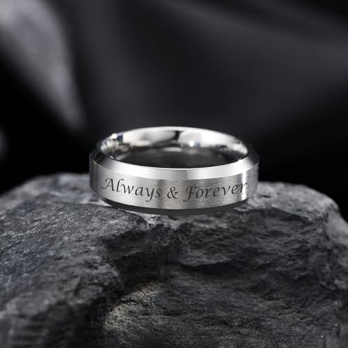 VNOX Customize Personalized 6MM/8MM Tungsten Carbide/Stainless Steel Simple Matte Brushed Finish Wedding Band Engagement Rings for Men Women,Size 5-14 - color: Silver-6mm-stainless-steel