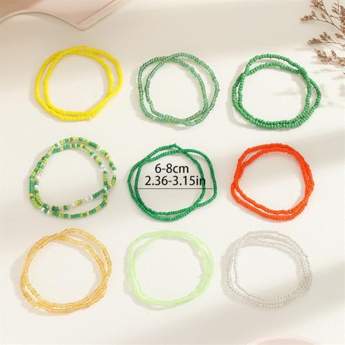 18Pcs Boho Stackable Beaded Bracelets for Women Colorful Handmade Multilayered Rice Beads Anklets Set Summer Beach Bohemian Jewelry Gift - color: Style 1 Green